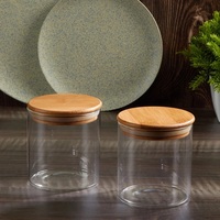 Pot de rangement en verre borosilicate transparent, haut et droit, vide, avec couvercle à vis en bambou, pour épices, haricots et biscuits