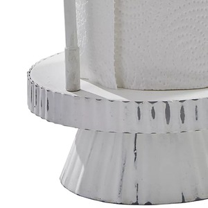 Soporte de papel toalla de madera vintage blanco con diseño de flor de lis y barra de corte - Product Image 3