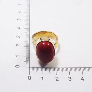 Gold Plated Red Coral <b>Ring</b> Natural Moonga Stone <b>Ring</b> <b>Statement</b> jewelry - Product Image 5