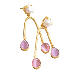 Fashion Brass Dangle <b>Earrings</b> Export Pearl Natural Semi Precious Stone Rhodium Plated Brass Hypoallergenic Safe Wear Ready to - Product Image 4