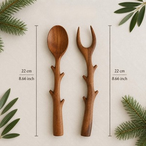 Hand Polished Acacia <b>Spoon</b> with Double <b>Ring</b> Handle Luxury Design Eco Friendly Flatware Sets for Wedding & Party - Product Image 2