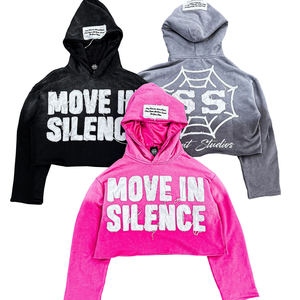Sudadera con capucha unisex de algodón 100% con cremallera, estilo hip hop, streetwear, con pedrería, lavado ácido personalizado, bordado desgastado, 320 g/m² - Product Image 1