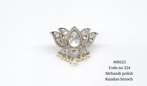 Broche con forma de loto 09525, broche Kundan con circonita cúbica, broche Kundan de latón para hombre, broche para usar en bodas y fiestas. - Product Image 3