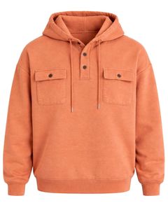 Sudadera con Capucha para Hombre, Color Durazno Naranja, con Cierre de Botones, Bolsillos Dobles en el Pecho, Estilo Casual Urbano, Fabricante de Sudaderas con Capucha - Product Image 1