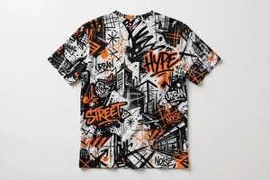 T-shirt pour homme, style streetwear, imprimé graffiti, 100% coton, col rond, manches courtes, jersey 180g, logo sur le devant, design urbain tendance - Product Image 2
