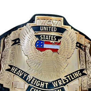 Ceinture de champion de lutte poids lourd des États-Unis en cuir noir avec design aigle et drapeau doré, personnalisable, durable et de haute qualité - Product Image 6
