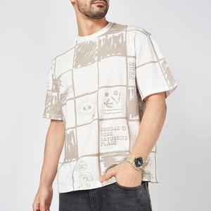Camiseta de algodón oversize para hombre con lavado ácido, manga corta, cuello redondo, estampada, estilo urbano, para uso casual, hip hop - Product Image 5