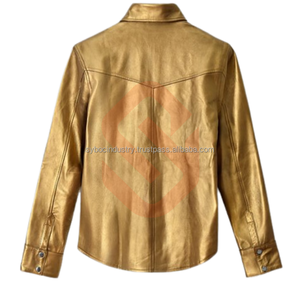 Best Shiny Metallic <b>Leather</b> <b>Jacket</b> For Men's New Shirt Style <b>Real</b> Sheep Hide Golden <b>Leather</b> <b>Jacket</b> For Stage Performance - Product Image 5