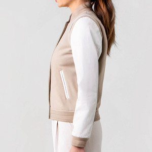 Unisex Beige White <b>Thick</b> <b>Fleece</b> Windproof Varsity <b>Jacket</b> Stand Collar Double Breasted Casual Winter Wear Regular Fit Solid Color - Product Image 6