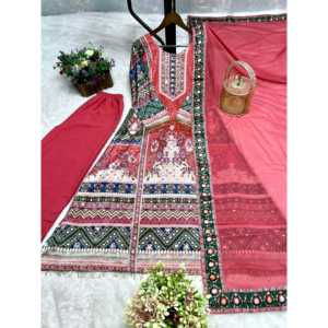 Ensemble haut-bas et dupatta en tricot rouge magnifique de la marque JD pour femmes, pour les fêtes - Product Image 4