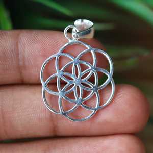 Colgante Semilla de la Vida al por Mayor, Plata de Ley 925, Hecho a Mano, Geometría Sagrada, Cadenas de Flores, Joyería Espiritual Boho - Product Image 3