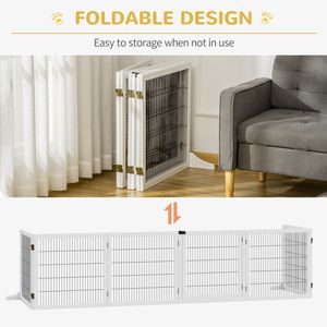 White 6-Panel Folding Wooden Pet Gate for Small Medium <b>Dogs</b> Solid Pattern Safety Barrier Support Feet <b>Button</b> for Indoor Use - Product Image 6