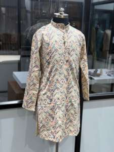 Kurta moderne à imprimé numérique et broderie de sequins lourds, très demandée, pour hommes, idéale pour les tenues de fiançailles, pour la vente en gros - Product Image 6