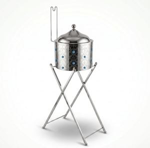 Nuevo calentador de comida tipo chafing dish de acero inoxidable con diseño oriental y detalles azules, cacerola redonda con tapa de 24 cm, duradero y tradicional. - Product Image 6