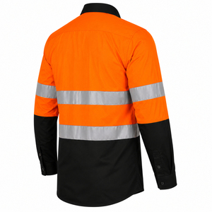 Chemise de travail haute visibilité pour homme, orange et noir, réfléchissante, manches longues, uniforme de sécurité en polyester - Product Image 1