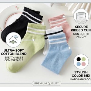 Light Blue Ankle <b>Socks</b> With <b>White</b> Stripes Knitted Cotton Breathable <b>Men's</b> Summer Daily Wear Regular Style - Product Image 4