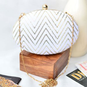 White Embroidered Oval <b>Clutch</b> Bag Luxury <b>Wedding</b> Evening Handbag for Women Occasions - Product Image 1