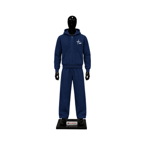 Men's Navy Blue Tracksuit <b>Full</b> <b>Zip</b> <b>Hoodie</b> And Wide Leg Sweatpants Set Custom Logo Casual Sportswear Jogging Suit Wholesale OEM - Product Image 1