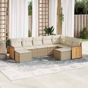 Set Divano da Giardino in Rattan Beige, Arredamento da Esterno con Cuscini in Schiuma ad Alta Densità, Design Contemporaneo Impermeabile - Product Image 3