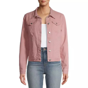 Chaqueta vaquera de mujer, chaqueta vaquera de manga larga, ropa de mujer, color rosa, cantidad personalizada, abrigo de algodón, OEM, bolsillos - Product Image 4