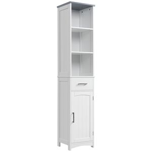 Armadio Portabiancheria Salvaspazio a 3 Ripiani in Legno Bianco Autoportante per la Casa - Product Image 1
