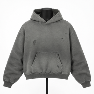 เสื้อฮู้ดดี้โอเวอร์ไซส์สีเทาล้วน ผ้าฝ้ายเฟรนช์เทอร์รี่ สำหรับผู้ชาย สวมใส่สบายๆ ในฤดูใบไม้ร่วง มีกระเป๋า ดีไซน์เรียบง่าย ทรงปกติ - Product Image 1