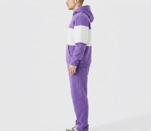 Ensemble de survêtement décontracté pour homme, imprimé color block violet, 2-en-1, à capuche, manches longues, respirant, en polyester/coton - Product Image 3
