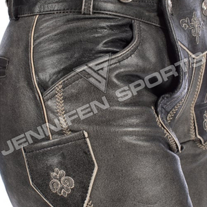 Shorts de Cuero Bávaro para Mujer, por Debajo de la Rodilla, Cuero Vacuno Genuino, Bordado, Cierre de Botones, Cintura Alta, Estilo Vintage Decorativo - Product Image 3