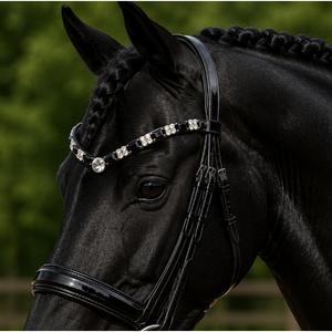 Bandeau de tête en cuir et caoutchouc HMGLOBAL Luxury, avec cristaux blancs taille émeraude, pour dressage et saut d'obstacles - Product Image 4