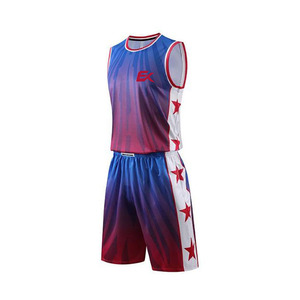 Conjunto de Uniforme de Baloncesto Sublimado Personalizado para Hombre, Camiseta sin Mangas con Pantalones Cortos, Degradado Azul Rojo, Ropa Deportiva que Absorbe la Humedad - Product Image 5
