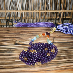 สร้อยคอลูกปัดของศิลปินชาวอินเดียที่ทำด้วยมือลูกปัดสวดมนต์ทางจิตวิญญาณ7เม็ด108ที่ผูกปมมาลาอาเมธิสซิทรินเครื่องประดับแฟชั่น - Product Image 1