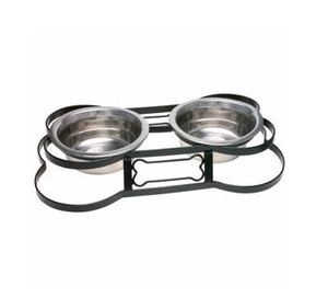Support surélevé double pour gamelles de chien avec cadre métallique en forme d'os, en acier inoxydable antirouille, mangeoire surélevée pour animaux de compagnie, en promotion - Product Image 2