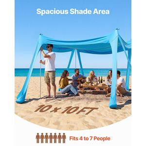Tenda da Spiaggia UPF50+ con Protezione Solare, Altezza 6,6 Piedi, con Sacchi di Sabbia per Stabilità, Pali 10 x 10 Piedi, Gazebo da Spiaggia Facile da Montare - Product Image 2