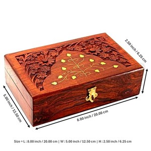 Sheesham Wood Jewelry Box with Bone Brass Inlay - Handcrafted Storage - Product Image 6