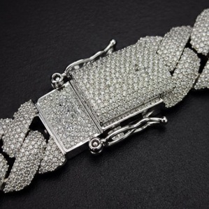 925 Sterling <b>Silver</b> Iced Cuban Link <b>Chain</b> Necklace Moissanite Hiphop Jewelry Men Women 16mm <b>22</b> Inch White Gold Finish - Product Image 3