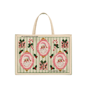 Sac fourre-tout de Noël rose personnalisé brodé avec poignées en bambou – Sac de courses hivernal tendance pour fêtes et événements - Product Image 4