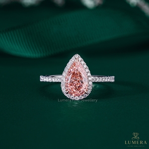 Bague de fiançailles en or rose avec diamant taille poire et taille rond, clarté VS2, solitaire de qualité supérieure, alliance de mariage, bijoux fins, cadeau de luxe pour elle - Product Image 1