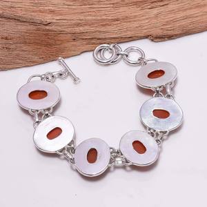 Bracelet en pierre d'onyx ovale, style bohème, argenté, avec pierre précieuse orange, fait main, cadeau pour elle - Product Image 5