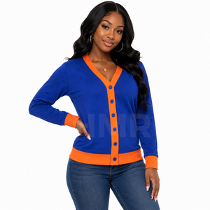 HMR Cardigan en acrylique vintage pour femme, col en V profond, manches longues, doux et tendance - Product Image 1