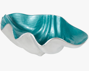Moderno Tazón Decorativo Ondulado en Esmalte Acuático y Plata Pulida – Centro de Mesa con Diseño de Ondas Horizontales - Product Image 4