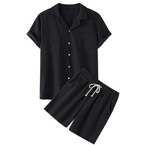 Conjunto de Dos Piezas para Hombre, Verano, Ligero, Camiseta de Manga Corta y Pantalones Cortos, Cómodo, Informal, Estampado Urbano, 100% Algodón con Logotipo - Product Image 4