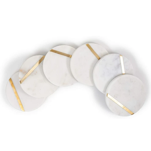 Designer White <b>Marble</b> <b>Coasters</b> with Sleek Golden Stripes Aesthetic Heat-Insulated Cup Holders - Product Image 1