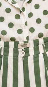 ONETEN APPARELS Ensemble chemisier vert à pois et short rayé pour femme, tenue décontractée d'été en 2 pièces - Product Image 6