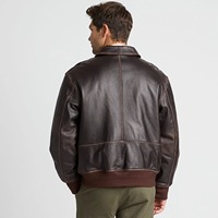 Blouson aviateur vintage marron en cuir pleine fleur véritable pour homme, col rabattu, fermeture éclair, poches avant, style pilote, fabricant