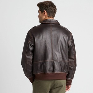 Chaqueta Bomber de Cuero Genuino Marrón Vintage para Hombre, con Cuello Camisero, Cierre de Cremallera, Bolsillos Delanteros, Estilo Aviador, Fabricante - Product Image 2