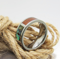 Bague en carbure de tungstène argenté avec incrustation de croix en nacre et bois rouge, alliance plate pour homme, bijoux naturels en gros