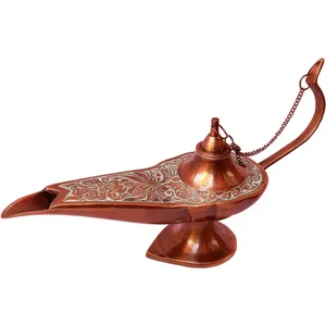 WholeSale Supplier Brass Embossed Aladdin Lamp With Patina Antique Finished Aladdin Genie Chirag Oil Lamp Christmas Decor Gifts