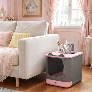 Modern Eco-Friendly Plastic <b>Cat</b> Litter <b>Box</b> 17.5 X 13.6 X 15.9 Inches Adjustable Front Easy Clean Feature Durable - Product Image 1