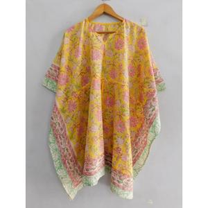 เดรสผ้าฝ้ายโบโฮ คอวี แขนทรงปีกค้างคาว เป็นมิตรกับสิ่งแวดล้อม งานแฮนด์เมด พิมพ์ลายบล็อก ชุดคลุมชายหาดทรงหลวม เสื้อคลุมทูนิคสำหรับฤดูร้อน สไตล์รีสอร์ท ผ้าธรรมชาติ - Product Image 4