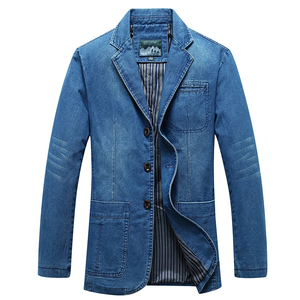 Chaqueta vaquera para hombre, estilo casual, corte ajustado, abotonadura sencilla, algodón, azul, cuello vuelto, manga regular, estilo invierno, a la moda - Product Image 4